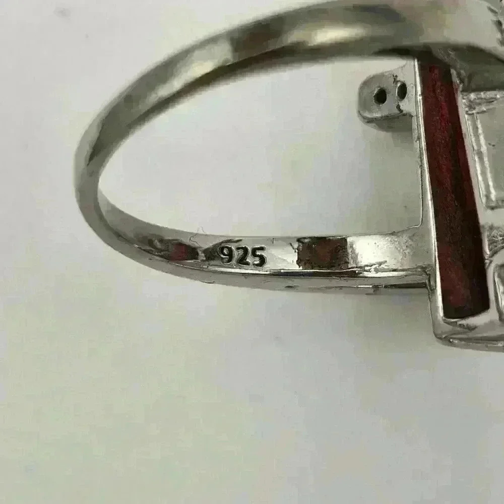 Unique Design Ruby & White Topaz 925 Sterling Silver Fashion Ring‎ Size 8 - Picture 8 of 11